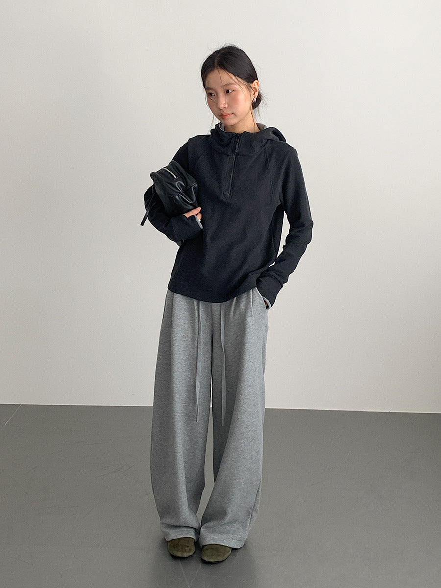 【LD11028】實拍德絨舒適極簡半拉鍊連帽衞衣251124