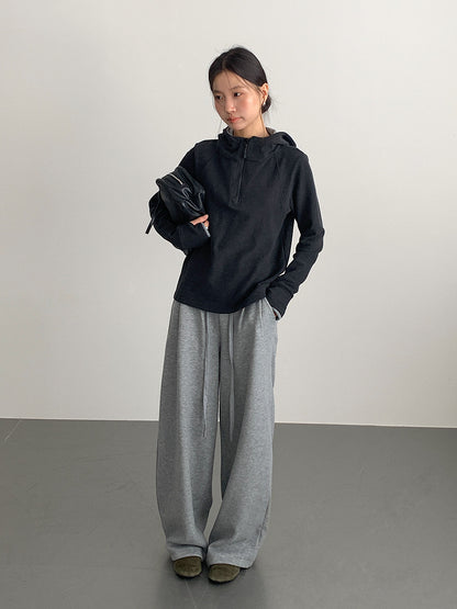 【LD11028】實拍德絨舒適極簡半拉鍊連帽衞衣251124