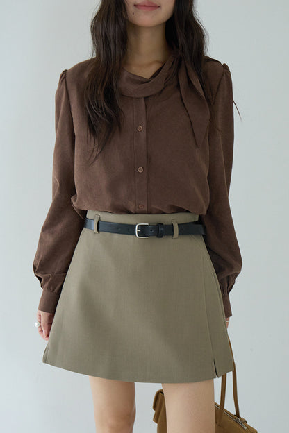 【LD3194】實拍秋冬個性立領飄帶襯衫251110