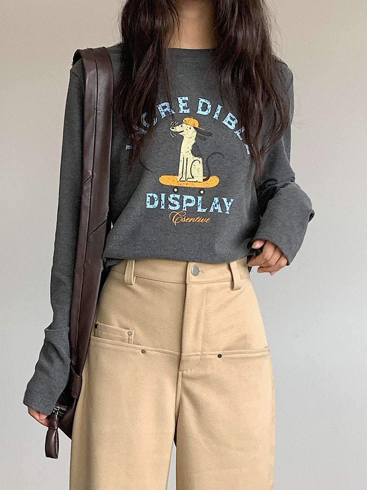 【LD3291】實拍韓國德絨小狗印花長袖T恤251103