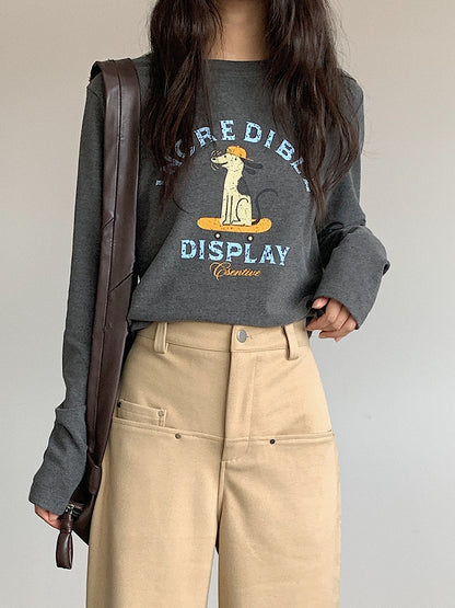 【LD3291】實拍韓國德絨小狗印花長袖T恤251103