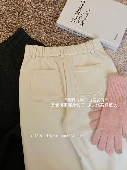 【LY9588】實拍Y.JIA 簡約毛呢加絨加厚微喇休閒褲251208