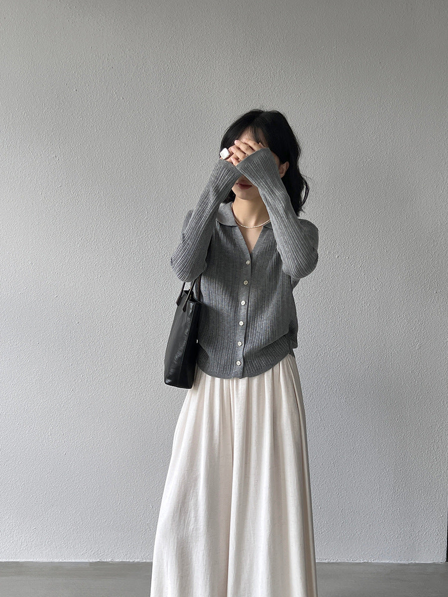 【cim6901】實拍慵懶紙片人polo領針織衫251030