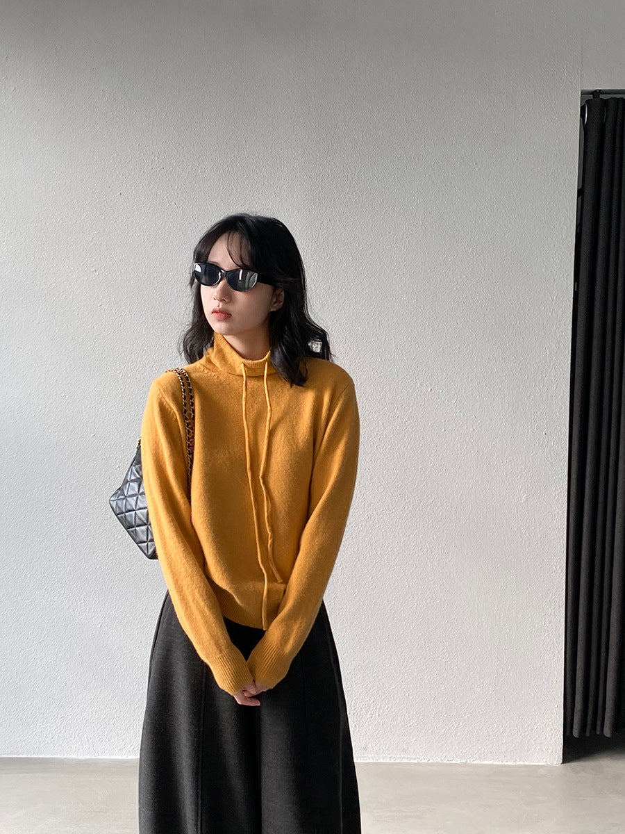 【cimz1374】實拍極簡淨色高領抽繩針織毛衣251120