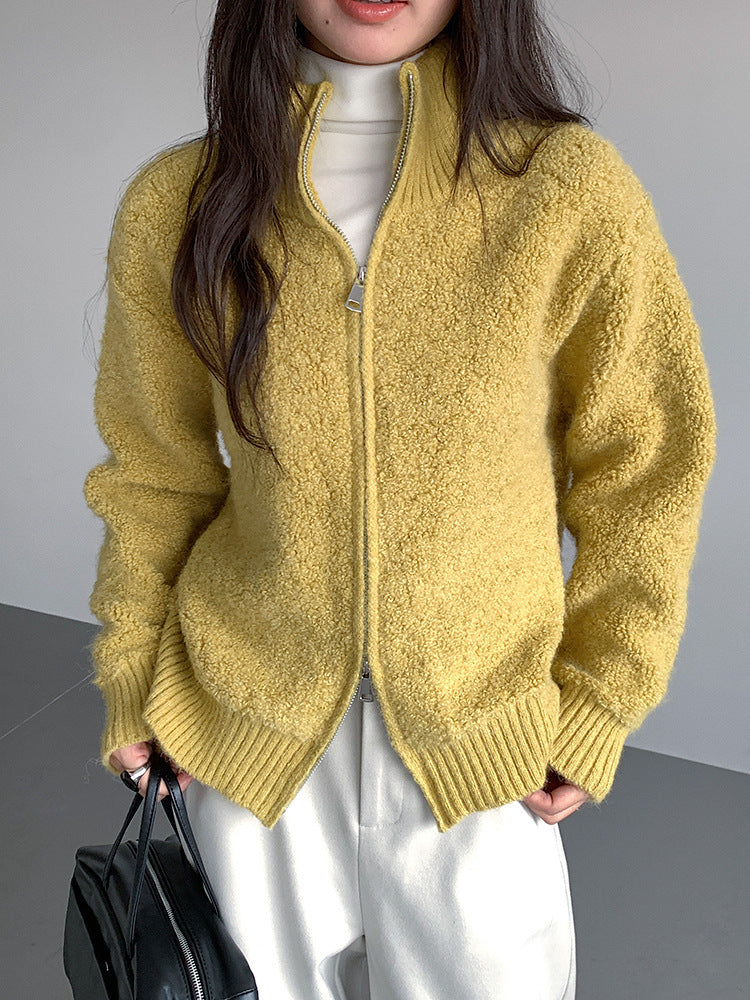 【LD11015】實拍雙頭拉鍊毛絨半高領加厚針織毛衣外套251110