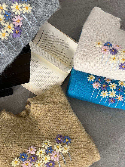 【cimz1394】實拍清新手工立體刺繡小花羊毛針織毛衣（羊毛8%)251128