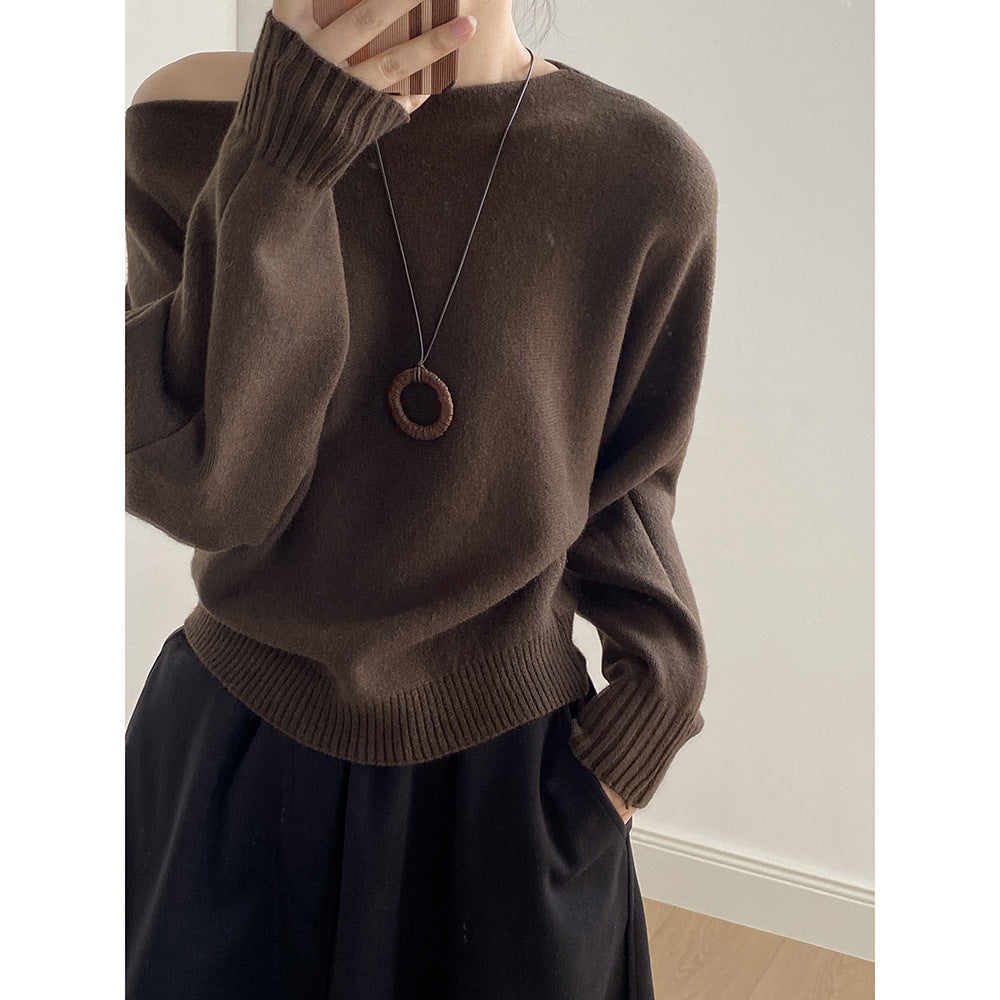 【YP2081】 實拍一字領斜肩慵懶針織毛衣251023