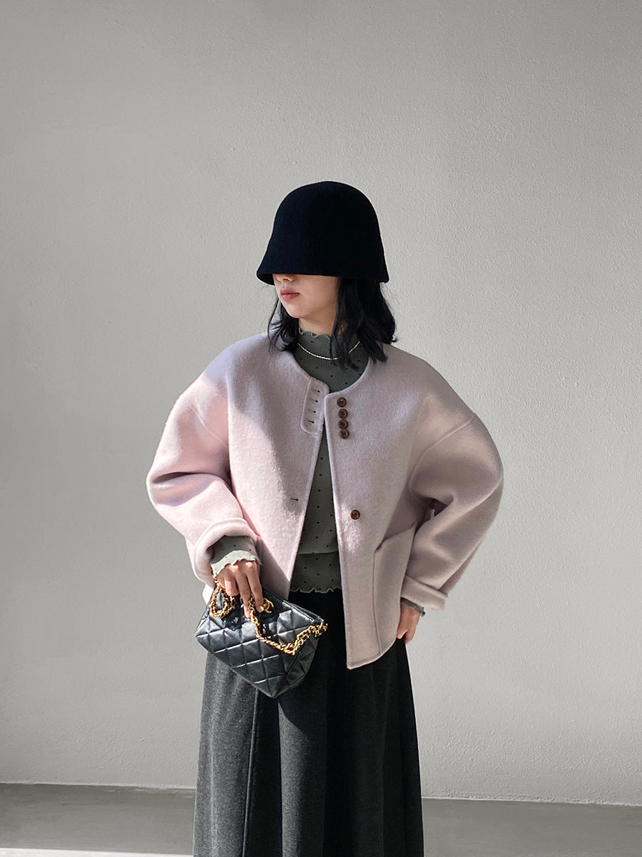 【cimz8538】實拍超美香芋色廓形厚款雙面羊毛外套大衣（羊毛100)251120