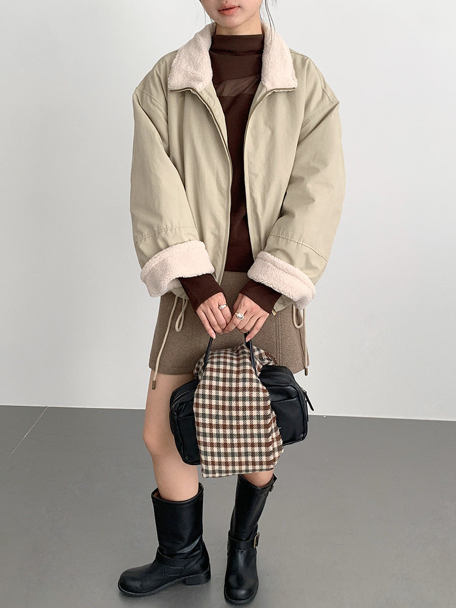 【LD11031】實拍冬天高級感加厚立領羊羔毛保暖夾克外套251124