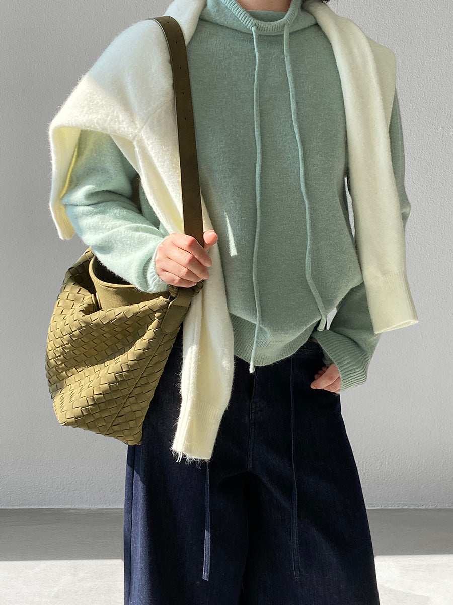 【cimz1374】實拍極簡淨色高領抽繩針織毛衣251120