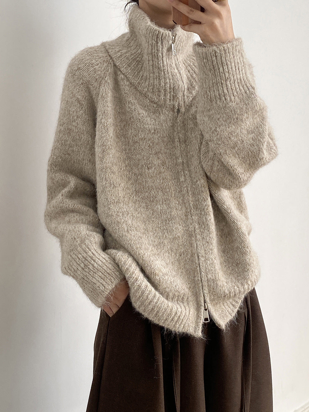 【YP1042】 實拍軟糯寬鬆高領針織毛衣外套(含羊毛4%) 251023