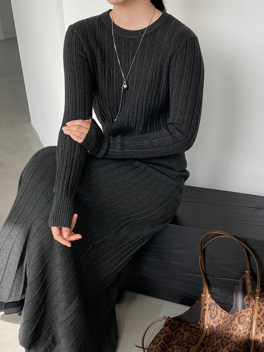 【cimz100789】實拍法式高級感收腰顯瘦針織衫＋針織長裙(分開下單）251120