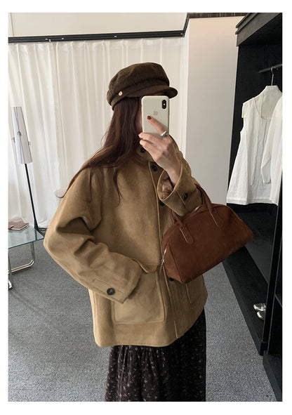 【H5493】實拍復古高領麂皮絨西裝外套251109