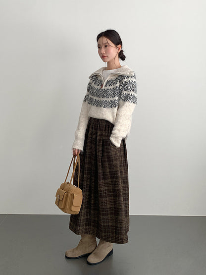 【LD11008】實拍復古毛呢格子高腰a字裙(左右有口袋）251110