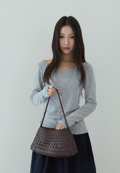 【LD11170】實拍韓系純慾微性感✨淡紫掛脖假兩件收腰顯瘦長袖針織衫260317