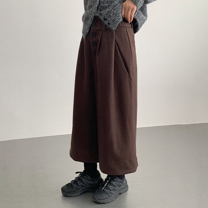 【LD3301】實拍韓系簡約高腰毛呢闊腿七分褲251103