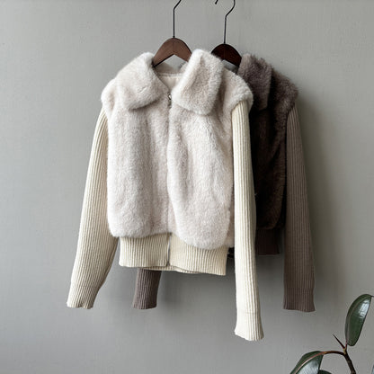 【YH8309】實拍高質感時髦仿皮草拼接針織假2件毛毛外套251113