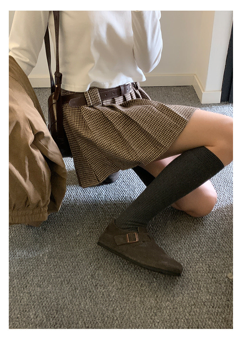 【H5492】實拍S~XL復古學院風磨毛百褶a字裙（內有安全褲）251109