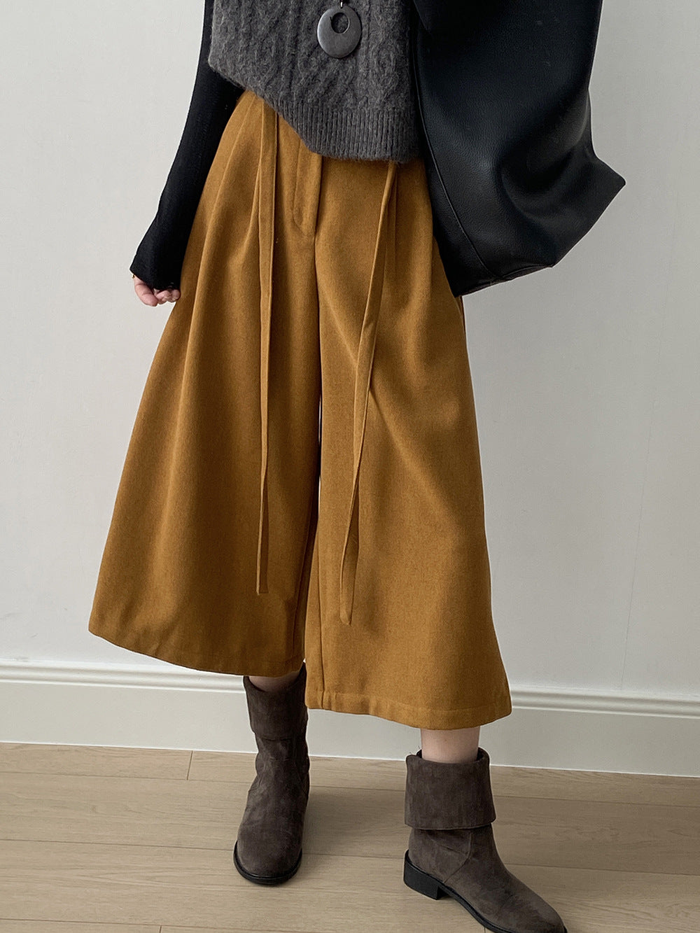 【Y82677】 實拍復古系帶加厚七分闊腿褲251023