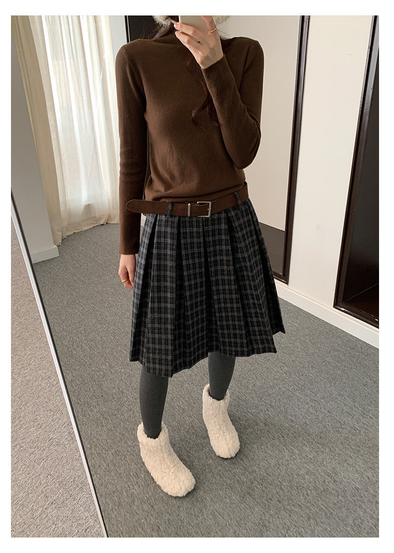 【H5502】實拍學院復古磨毛格子百褶A字裙251118