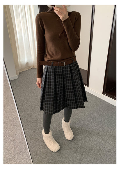 【H5502】實拍學院復古磨毛格子百褶A字裙251118