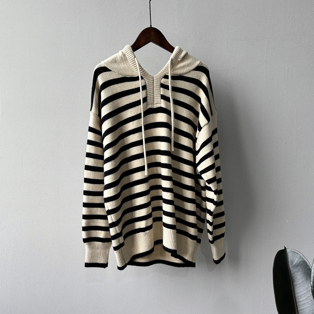 【Y899】實拍冬季條紋針織連帽毛衣251106