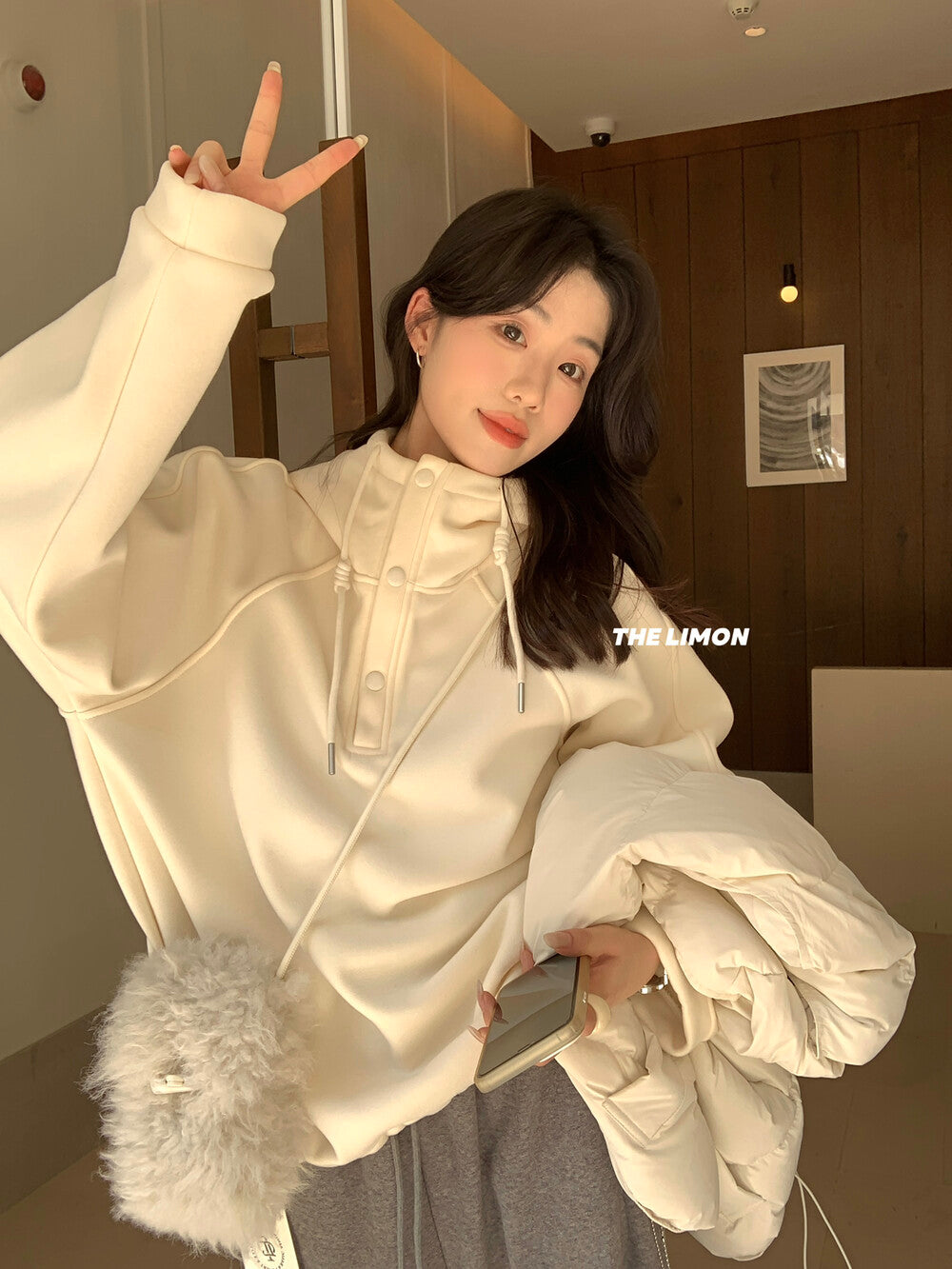 【L9289】實拍檸檬秋冬慵懶寬鬆加絨連帽長袖衞衣251208