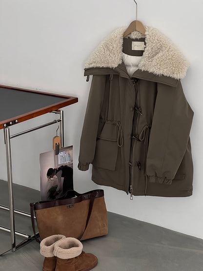 【cimz1727】實拍行走的火爐重工牛角扣大翻領工裝羽絨外套大衣(白鴨絨50)251120