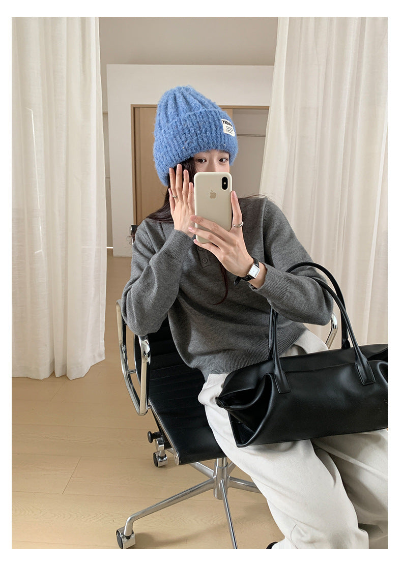 【H564】實拍貓咪刺繡Polo針織衫251021