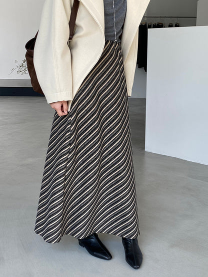 【cim2217】實拍時髦氣質斜紋高腰中長裙251030