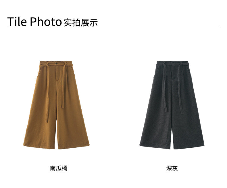 【H5491】實拍秋冬毛呢鬆緊腰加厚闊腿休閒褲251109