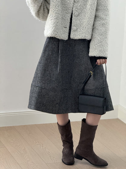 【Y8076】實拍氣質羊毛30%毛呢微花苞傘裙251201