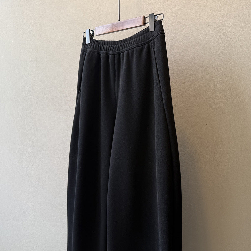 【Y82672】 實拍簡約寬鬆加絨保暖闊腿衛褲251023