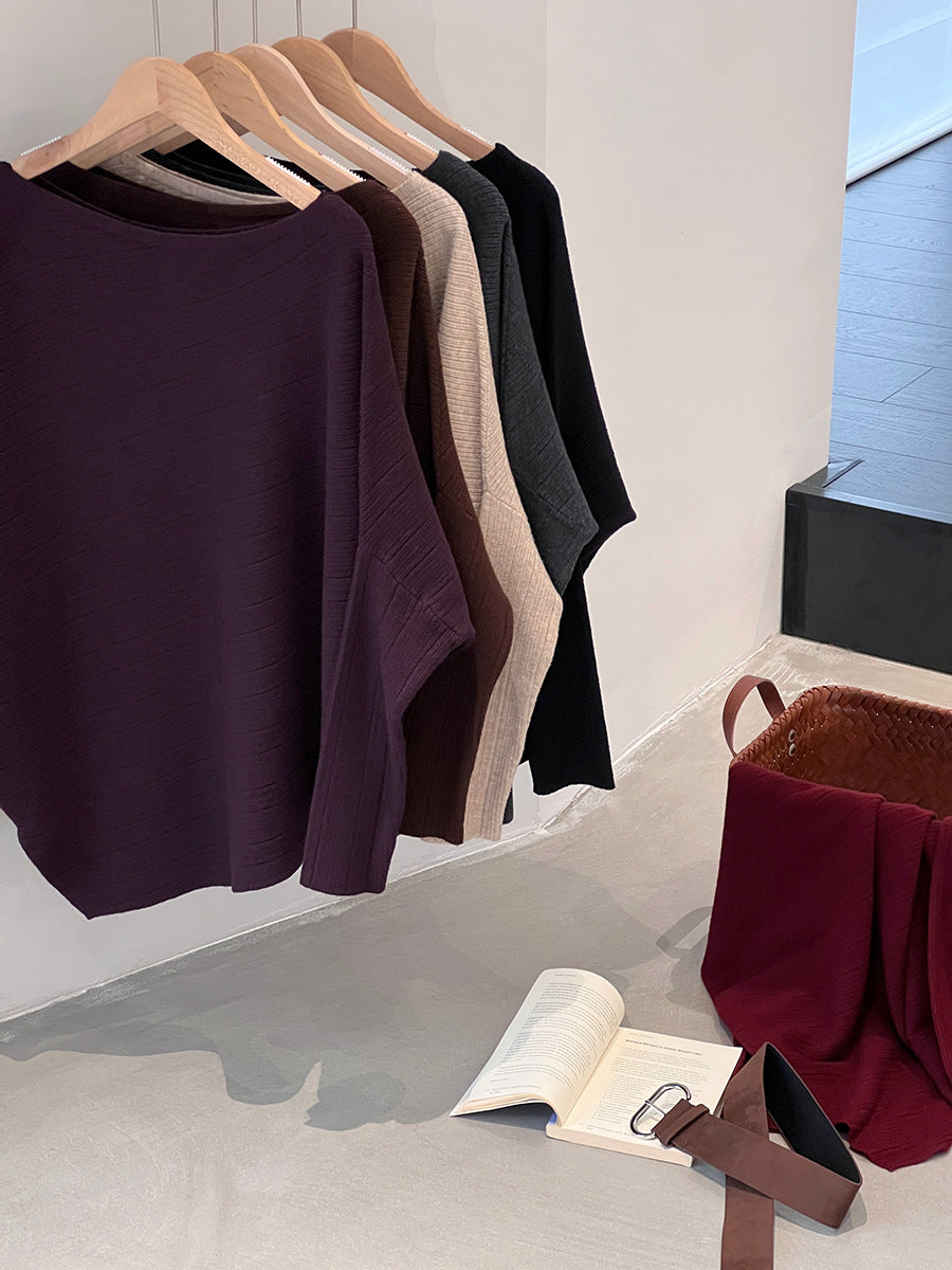 【cim9033】實拍韓系高級感長袖斜肩針織衫＋腰帶251030