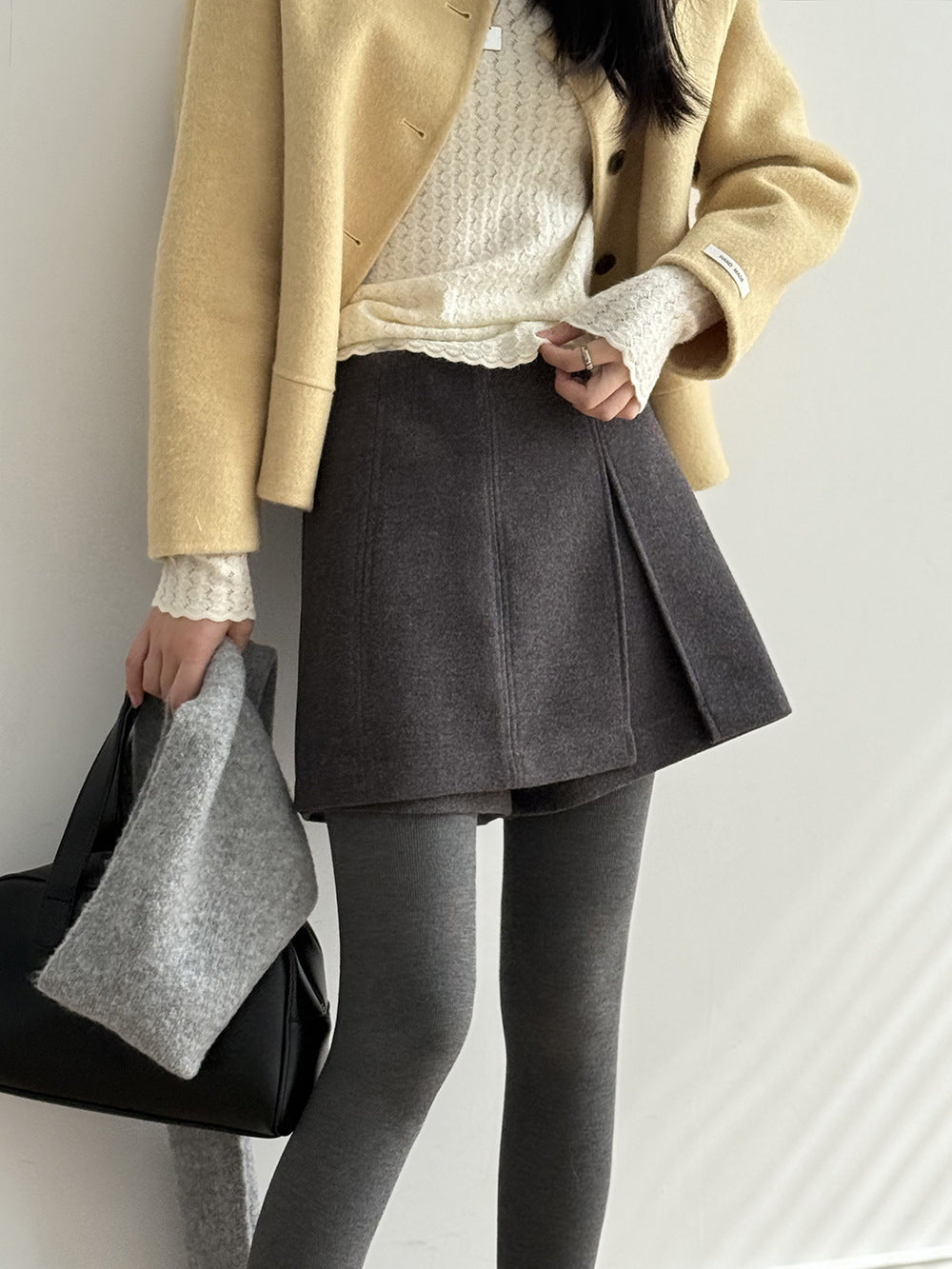【Y82682】實拍冬季厚款毛呢高腰開叉裙褲 251106