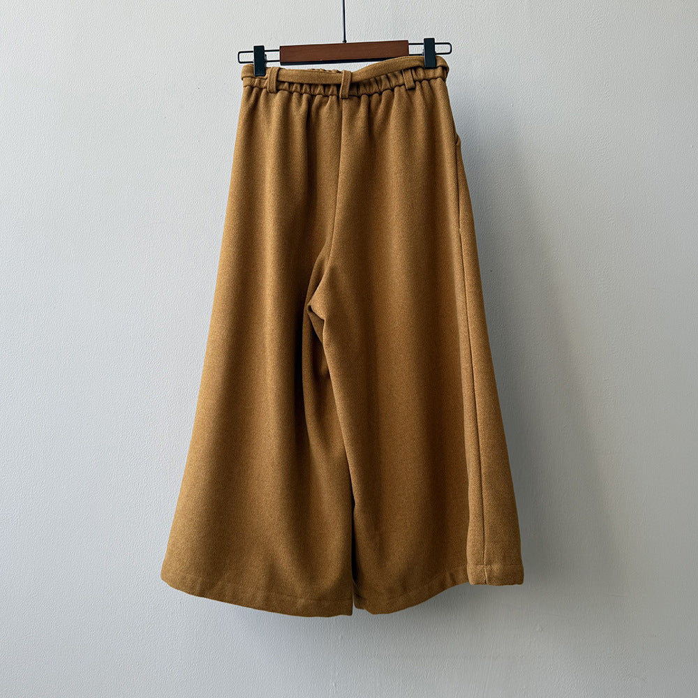 【Y82677】 實拍復古系帶加厚七分闊腿褲251023