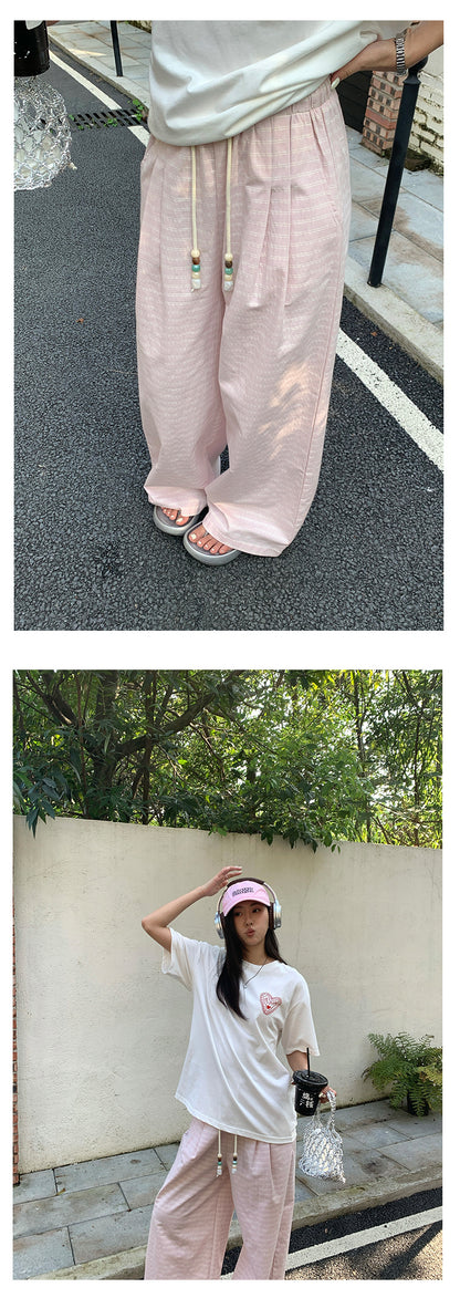 【H5315】實拍韓系慵懶條紋休閒寬褲250617