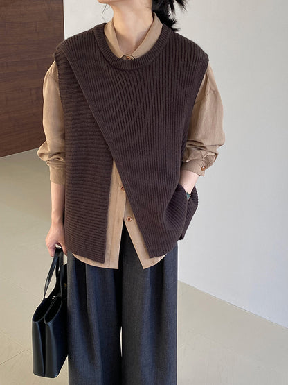 【cim8979】實拍秋冬設計師款不規則寬鬆針織馬甲251030