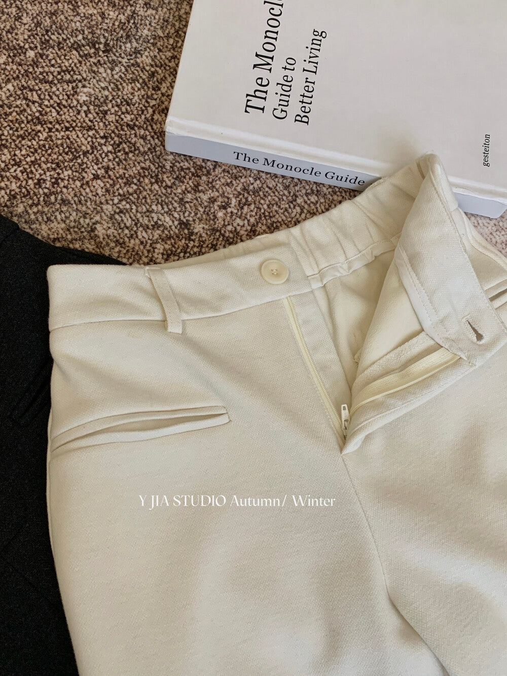 【LY9588】實拍Y.JIA 簡約毛呢加絨加厚微喇休閒褲251208