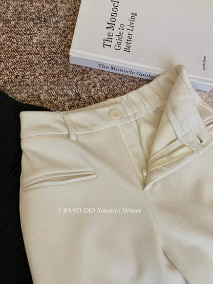 【LY9588】實拍Y.JIA 簡約毛呢加絨加厚微喇休閒褲251208