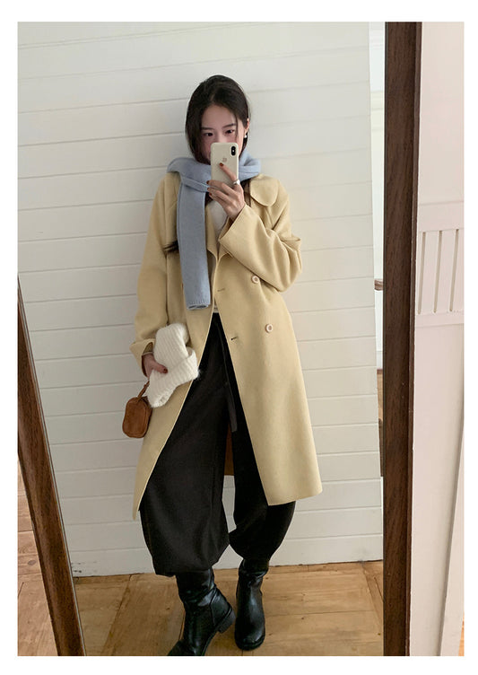 【H5479】實拍秋冬英倫翻領束腰雙面呢羊絨長外套251109