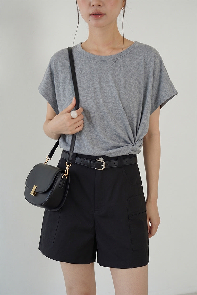 【LD11271】S~XL小隻女推薦！夏季天絲棉高腰顯瘦直筒休閒短褲260505
