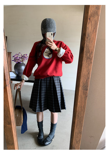 【H5502】實拍學院復古磨毛格子百褶A字裙251118