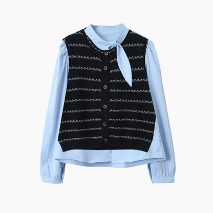 【LD3278】實拍小圓領長袖襯衫+條紋針織背心（分開下單）251103