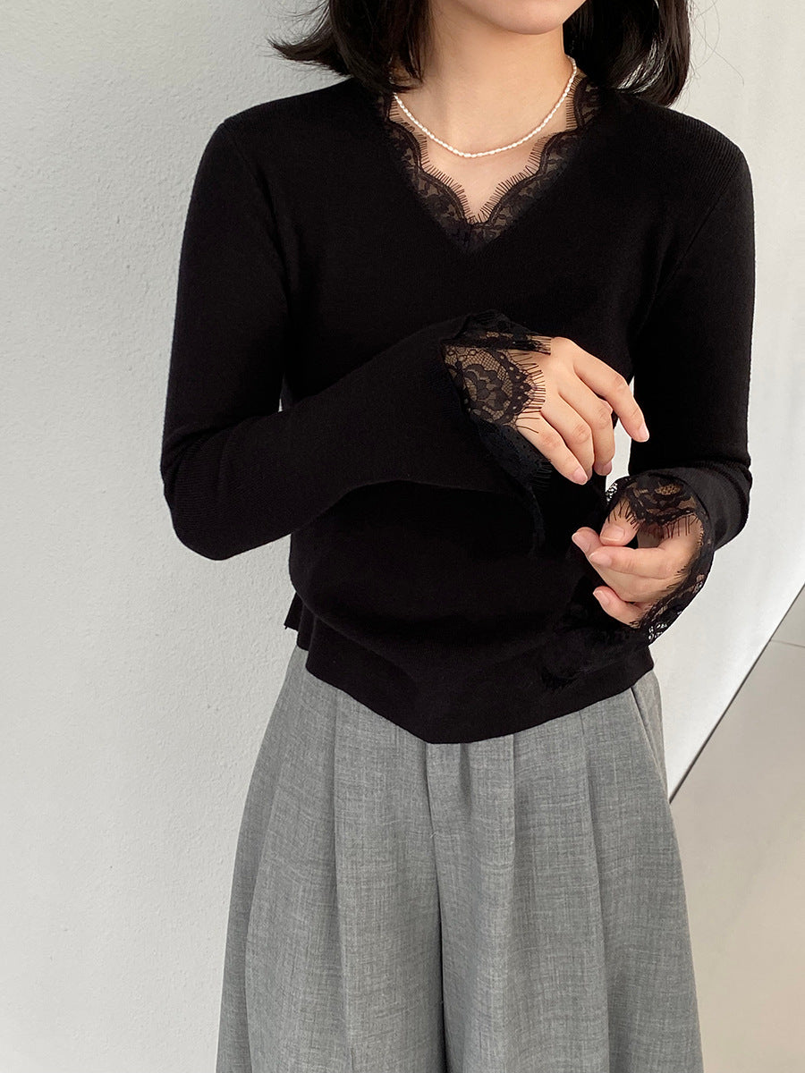 【cimz8833】實拍精緻蕾絲長袖針織衫251120