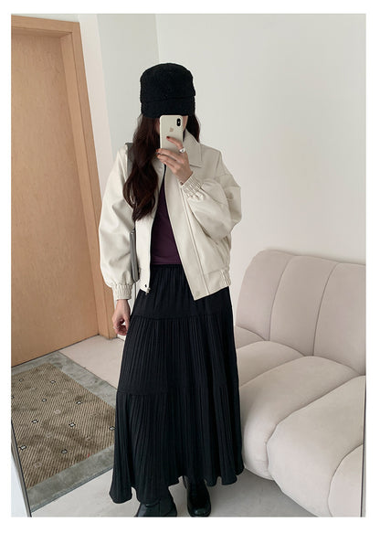 【H5476】實拍秋冬質感簡約細摺鬆緊腰a字傘裙251109