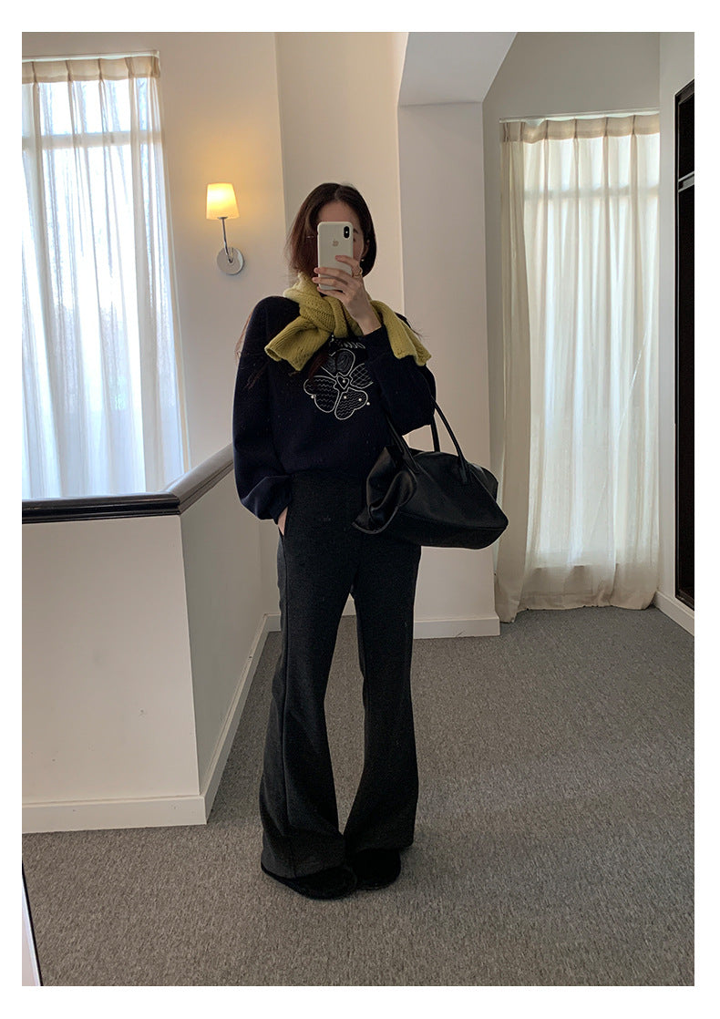 【H5517】實拍超級瘦高腰加絨厚款氣質喇叭褲251125