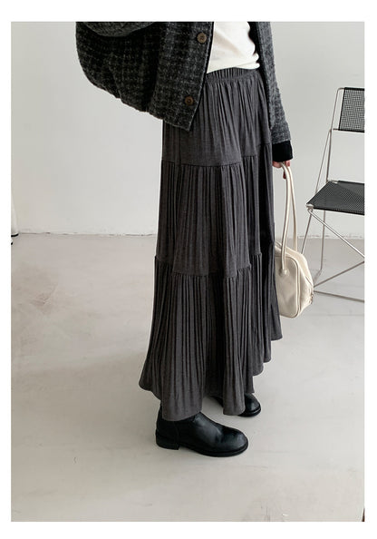 【H5476】實拍秋冬質感簡約細摺鬆緊腰a字傘裙251109
