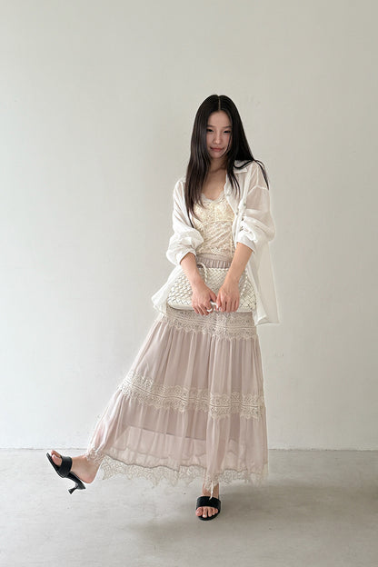 【LD11241】實拍法式溫柔仙女系🕊️氣質蕾絲拼接高腰雪紡A字長裙260414