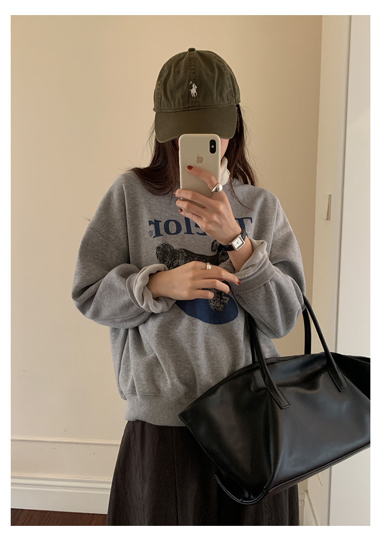 【H5496】實拍韓系小狗印花加絨厚棉衛衣251118